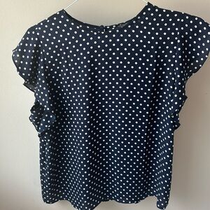 Ann Taylor navy and white polka dot blouse